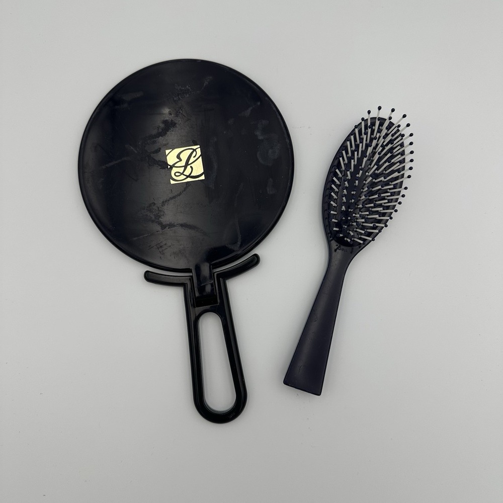 Estée‎ Lauder Blue Hairbrush & Mirror Hand Held Foldable Free Standing Travel